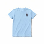 A powder short-sleeve crewneck t-shirt for youth featuring a graphic of a cat on the left chest.