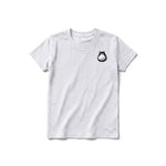 A ash grey short-sleeve crewneck t-shirt for youth featuring a graphic of a cat on the left chest.