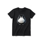 A black short-sleeve crewneck t-shirt for youth featuring a graphic of a cat on the front.