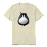 A latte short-sleeve crewneck t-shirt for adult featuring a graphic of a cat on the front.