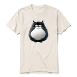 Un T-shirt blanc vintage à manches courtes et col rond, orné d'un motif représentant un chat sur le devant.