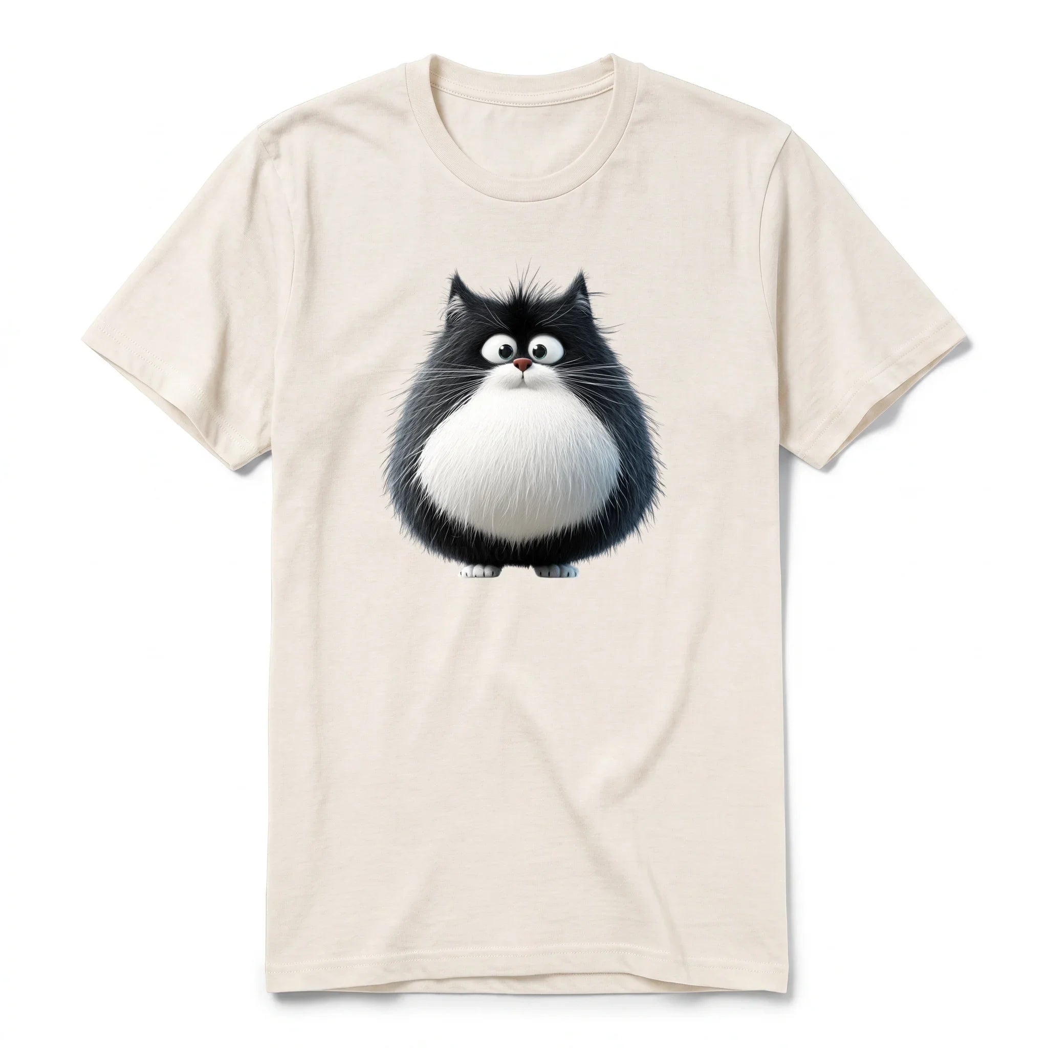 Un T-shirt blanc vintage à manches courtes et col rond, orné d'un motif représentant un chat sur le devant.