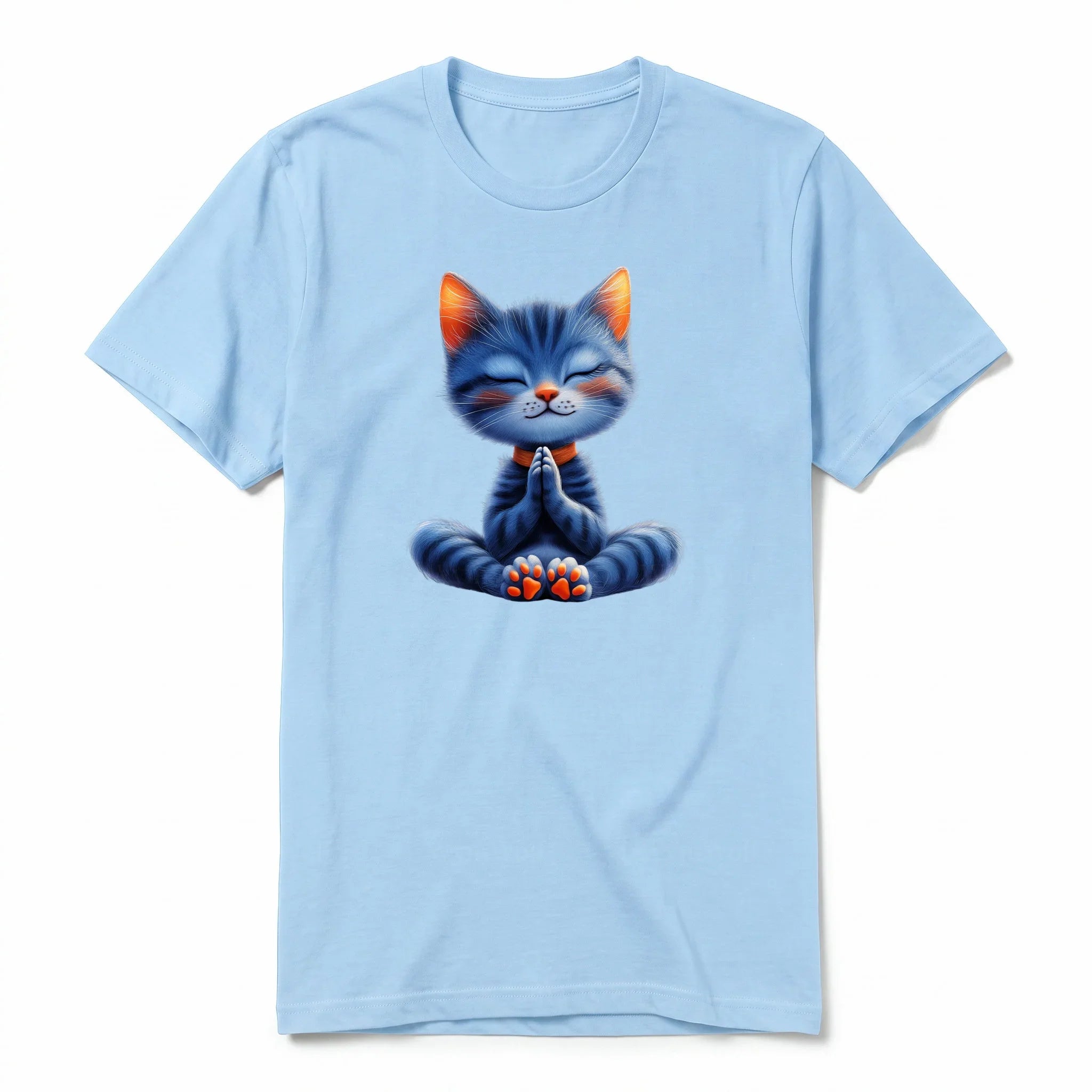 A powder short-sleeve crewneck t-shirt for adult featuring a graphic of a cat on the front.