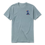 A sage short-sleeve crewneck t-shirt for adult featuring a graphic of a cat on the left chest.