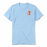 A powder short-sleeve crewneck t-shirt for adult featuring a graphic of a cat on the left chest.