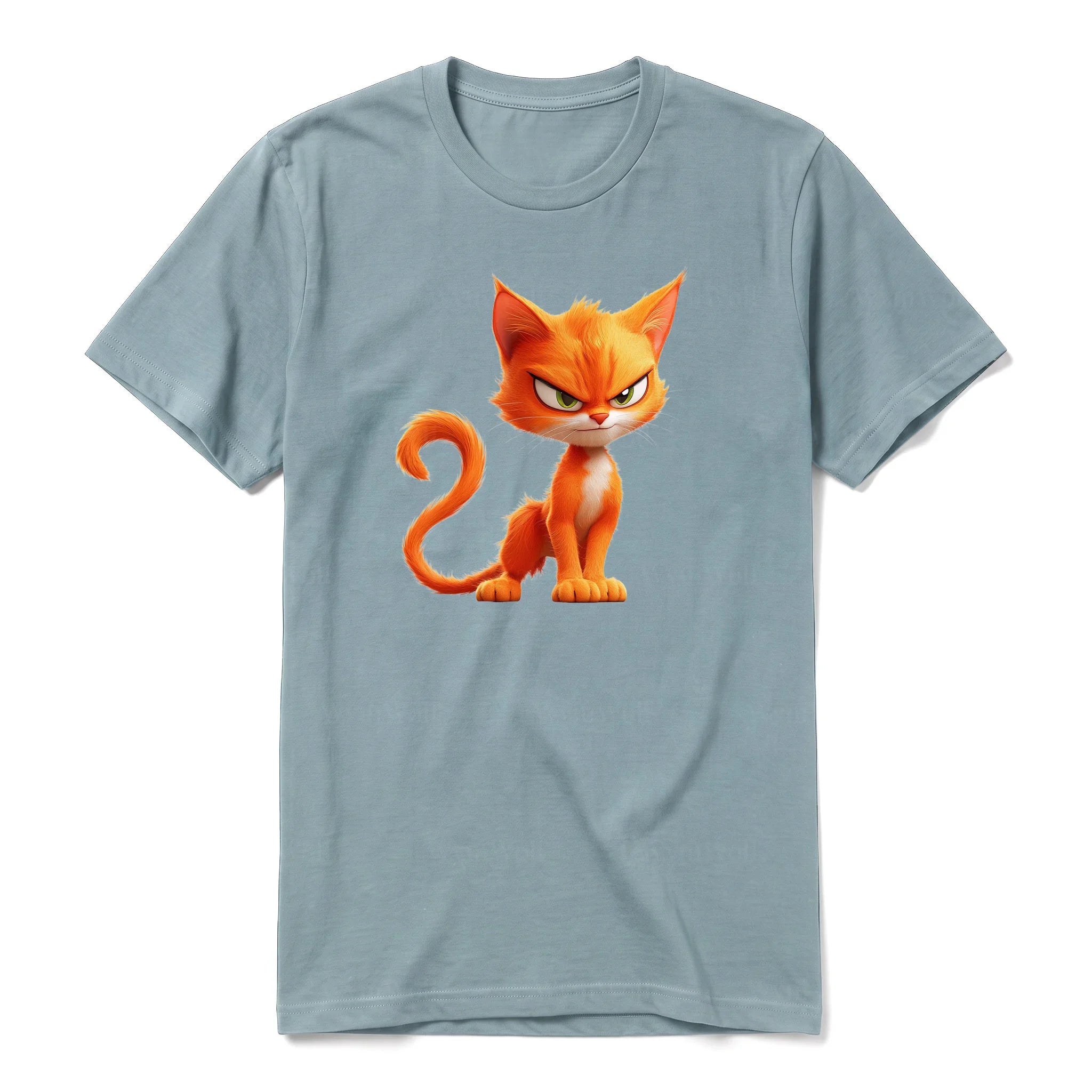 A sage short-sleeve crewneck t-shirt for adult featuring a graphic of a cat on the front.