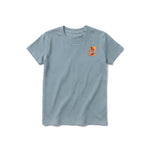 A sage short-sleeve crewneck t-shirt for youth featuring a graphic of a cat on the left chest.