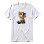 A ash grey short-sleeve crewneck t-shirt for adult featuring a graphic of a cat on the front.