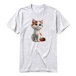 A ash grey short-sleeve crewneck t-shirt for adult featuring a graphic of a cat on the front.