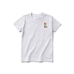 A ash grey short-sleeve crewneck t-shirt for youth featuring a graphic of a cat on the left chest.