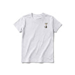 A ash grey short-sleeve crewneck t-shirt for youth featuring a graphic of a cat on the left chest.
