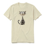 A latte short-sleeve crewneck t-shirt for adult featuring a graphic of a cat on the front.