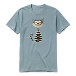 A sage short-sleeve crewneck t-shirt for adult featuring a graphic of a cat on the front.