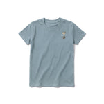 A sage short-sleeve crewneck t-shirt for youth featuring a graphic of a cat on the left chest.