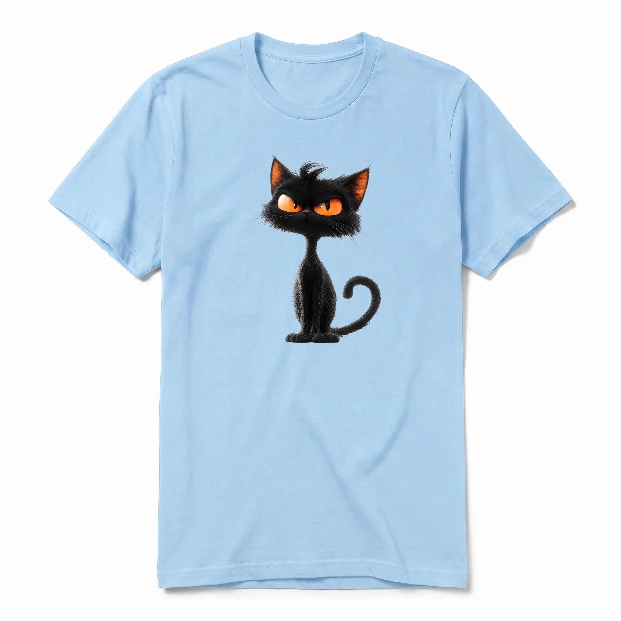 Un T-shirt poudre à manches courtes et col rond, orné d'un motif représentant un chat sur le devant.