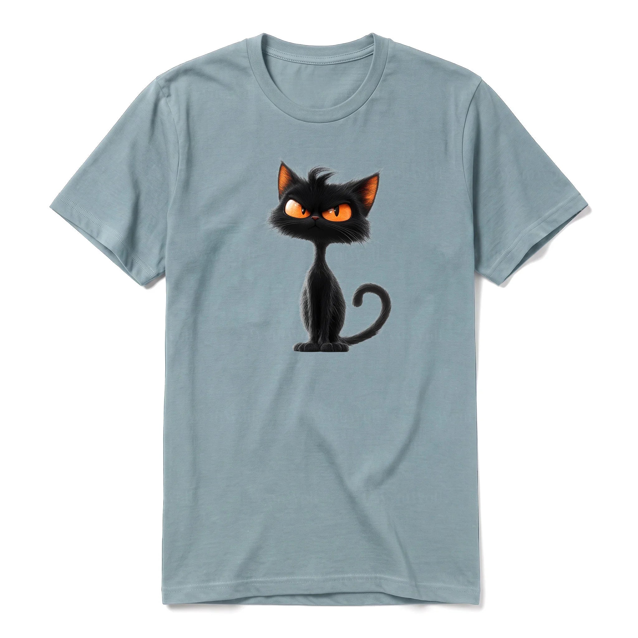 A sage short-sleeve crewneck t-shirt for adult featuring a graphic of a cat on the front.