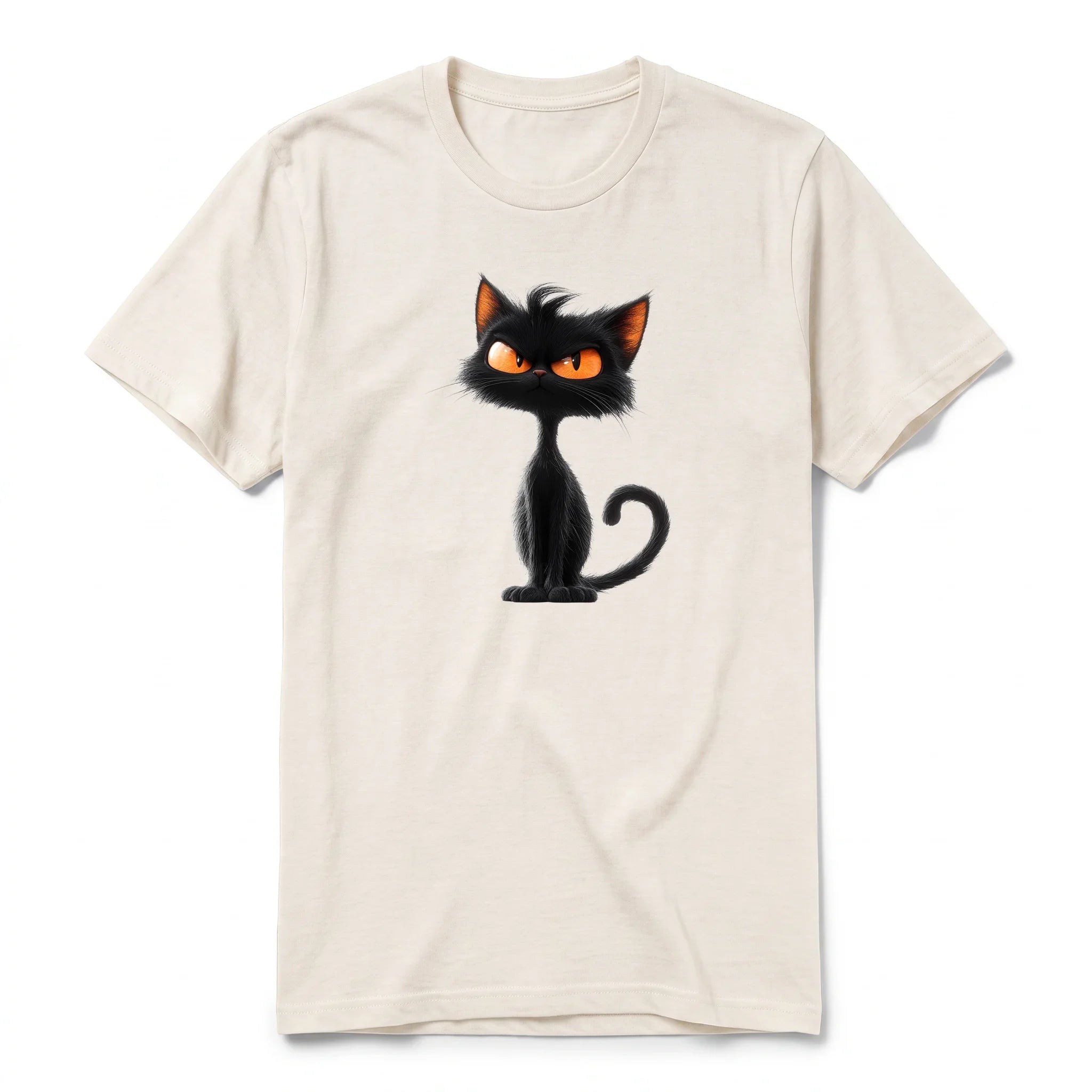 Un T-shirt blanc vintage à manches courtes et col rond, orné d'un motif représentant un chat sur le devant.