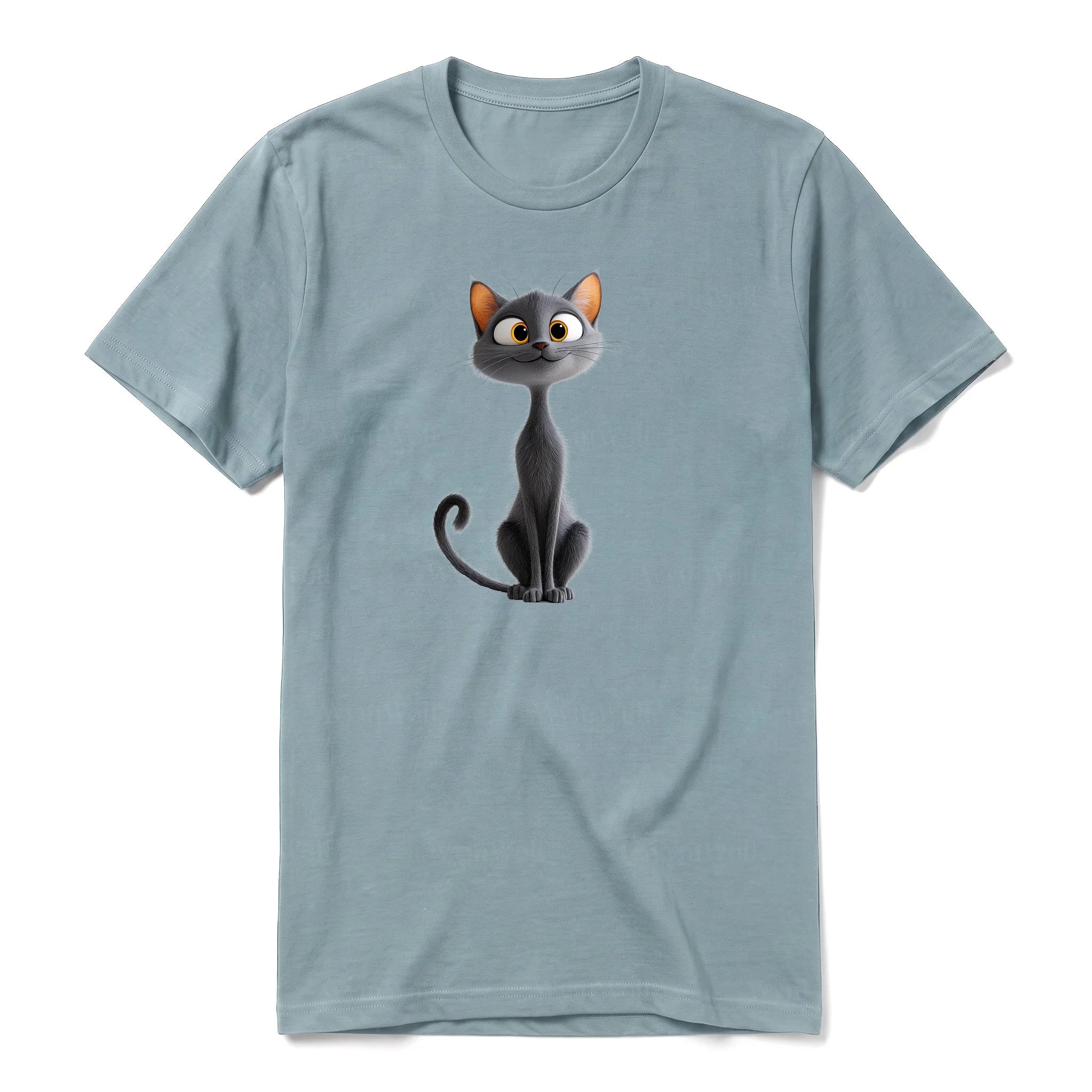 A sage short-sleeve crewneck t-shirt for adult featuring a graphic of a cat on the front.