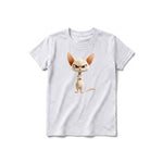 A ash grey short-sleeve crewneck t-shirt for youth featuring a graphic of a cat on the front.
