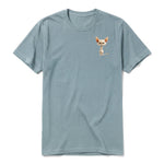 A sage short-sleeve crewneck t-shirt for adult featuring a graphic of a cat on the left chest.