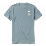 A sage short-sleeve crewneck t-shirt for adult featuring a graphic of a cat on the left chest.