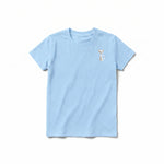 A powder short-sleeve crewneck t-shirt for youth featuring a graphic of a cat on the left chest.