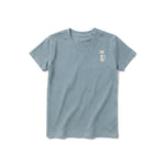 A sage short-sleeve crewneck t-shirt for youth featuring a graphic of a cat on the left chest.