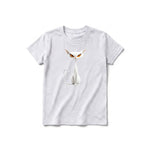 A ash grey short-sleeve crewneck t-shirt for youth featuring a graphic of a cat on the front.