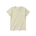A latte short-sleeve crewneck t-shirt for youth featuring a graphic of a cat on the left chest.