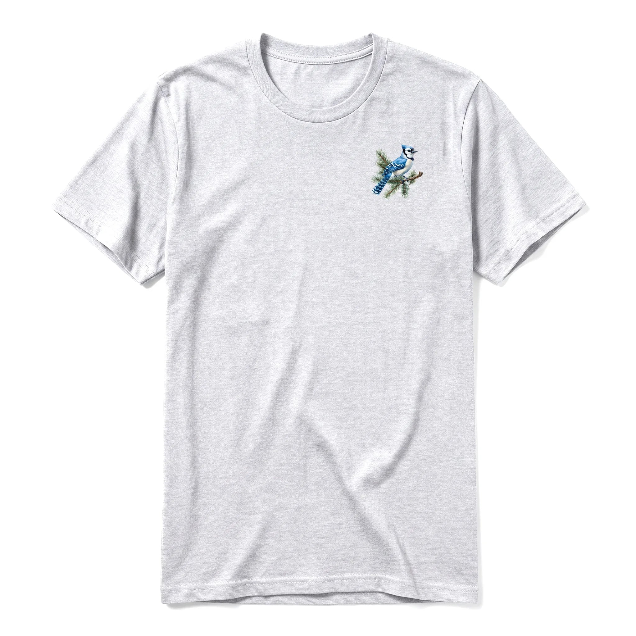 A ash grey short-sleeve crewneck t-shirt for adult featuring a graphic of a bird on the left chest.