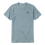 A sage short-sleeve crewneck t-shirt for adult featuring a graphic of a bird on the left chest.