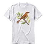 A ash grey short-sleeve crewneck t-shirt for adult featuring a graphic of a bird on the front.
