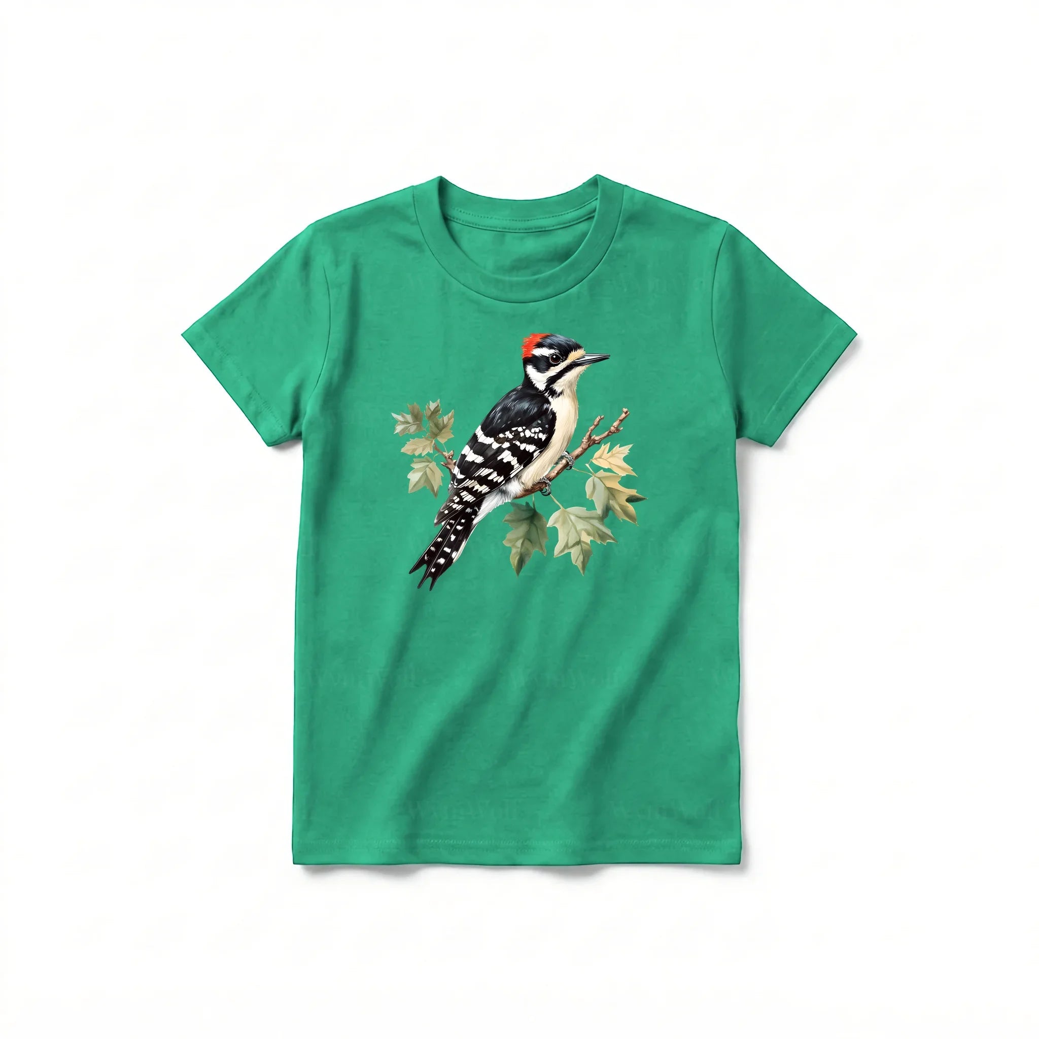 A kelly short-sleeve crewneck t-shirt for youth featuring a graphic of a bird on the front.