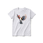 A ash grey short-sleeve crewneck t-shirt for youth featuring a graphic of a bird on the front.