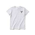 A ash grey short-sleeve crewneck t-shirt for youth featuring a graphic of a bird on the left chest.