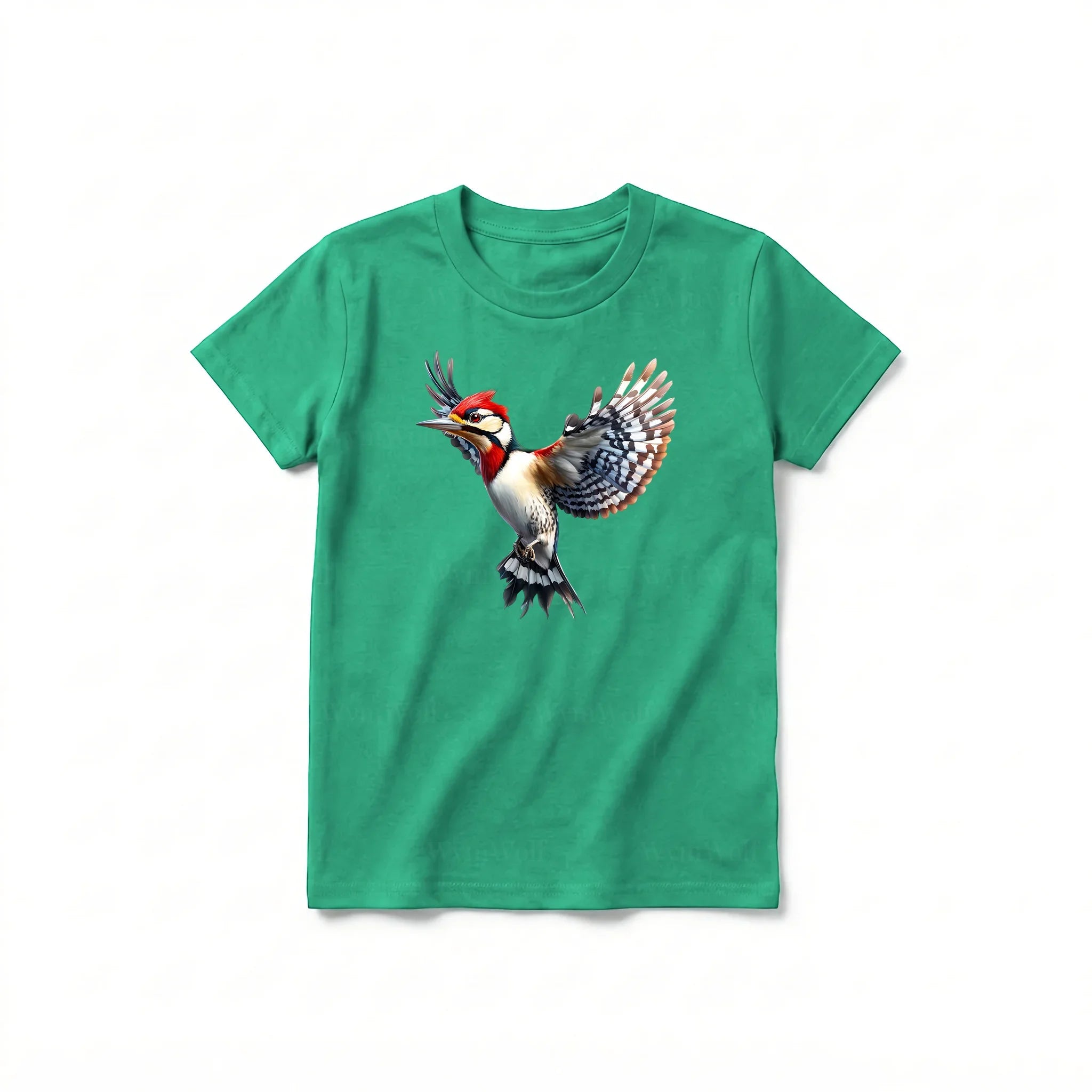 A kelly short-sleeve crewneck t-shirt for youth featuring a graphic of a bird on the front.