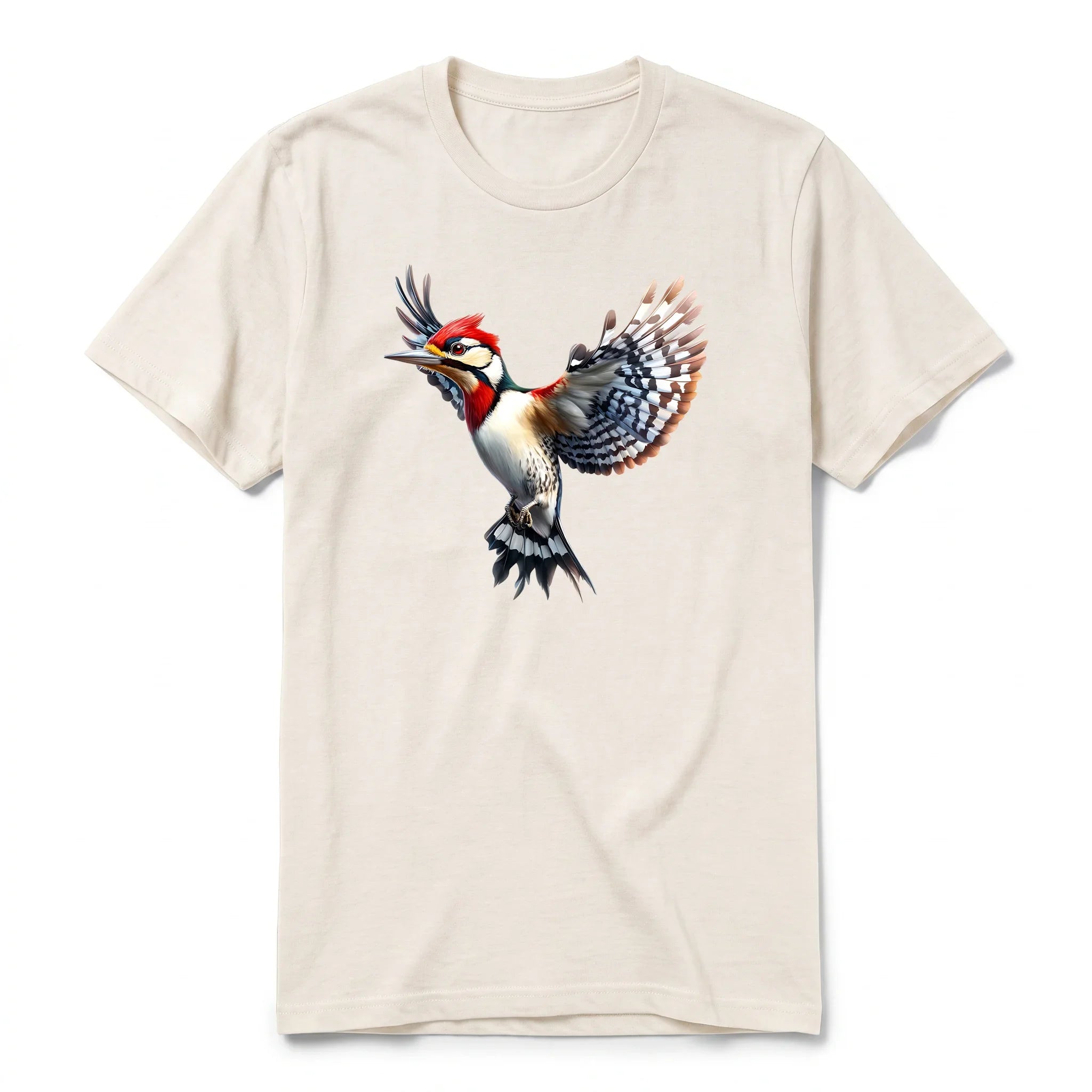 Un T-shirt blanc vintage T-shirt à col rond et manches courtes pour adulte, orné d'un motif représentant un oiseau sur le devant.