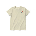 A latte short-sleeve crewneck t-shirt for youth featuring a graphic of a bird on the left chest.