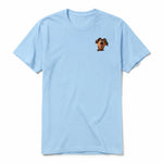 A powder short-sleeve crewneck t-shirt for adult featuring a graphic of a dog on the left chest.