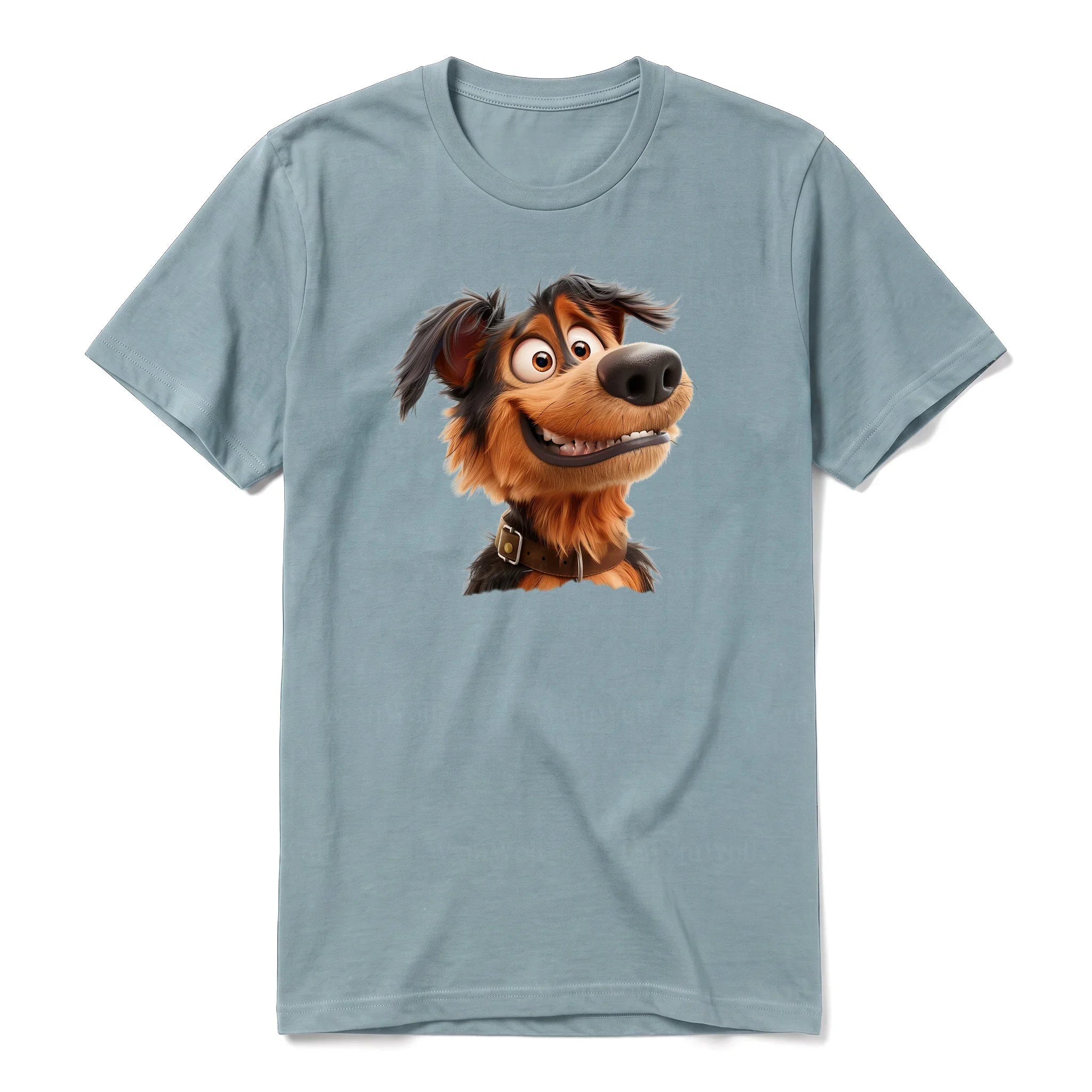 A sage short-sleeve crewneck t-shirt for adult featuring a graphic of a dog on the front.