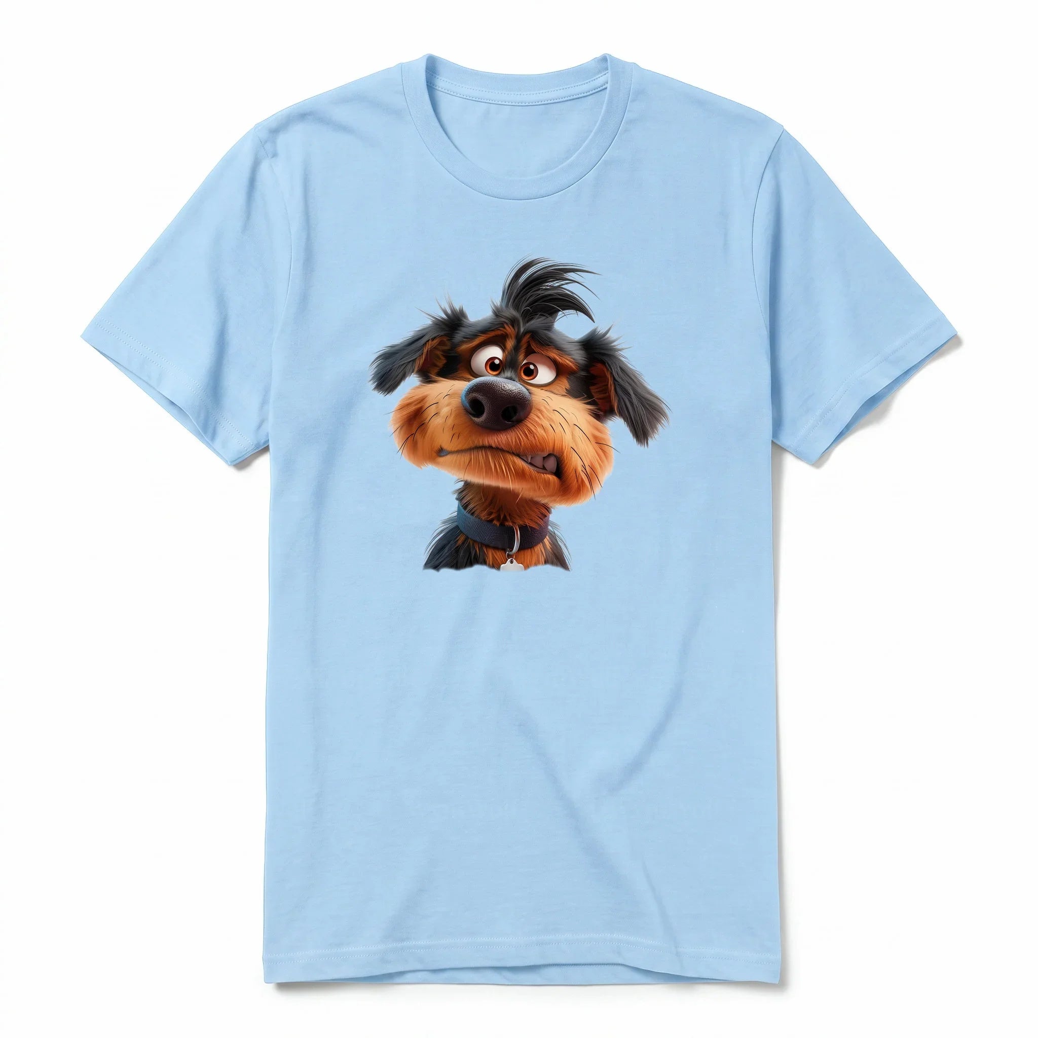 Un T-shirt poudre à manches courtes et col rond, orné d'un motif représentant un chien sur le devant.