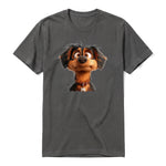 Un T-shirt charbon à manches courtes et col rond, orné d'un motif représentant un chien sur le devant.