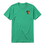 Un T-shirt kelly à manches courtes et col rond, orné d'un motif représentant un chien sur la poitrine gauche.