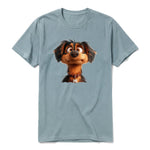 A sage short-sleeve crewneck t-shirt for adult featuring a graphic of a dog on the front.