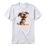A ash grey short-sleeve crewneck t-shirt for adult featuring a graphic of a dog on the front.