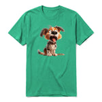 Un T-shirt kelly à manches courtes et col rond, orné d'un motif représentant un chien sur le devant.