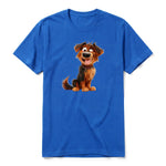 Un T-shirt royal à manches courtes et col rond, orné d'un motif représentant un chien sur le devant.