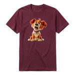 Un T-shirt marron à manches courtes et col rond, orné d'un motif représentant un chien sur le devant.