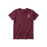Un T-shirt marron à manches courtes et col rond pour jeune, orné d'un motif représentant un chien sur la poitrine gauche.