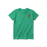 A kelly short-sleeve crewneck t-shirt for youth featuring a graphic of a dog on the left chest.